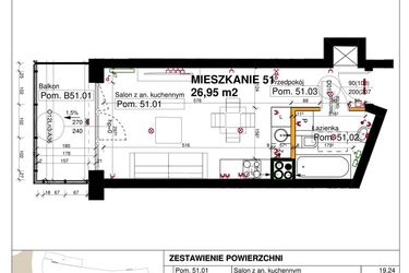 Rzut - Mieszkanie na sprzedaż 1 pokój o powierzchni 26,95 m² - numer M51 w Srebrzyńska Park IV