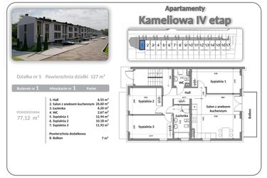 Rzut - Mieszkanie na sprzedaż 4 pokoje o powierzchni 77,12 m² - numer B01A01 w Apartamenty Kameliowa IV