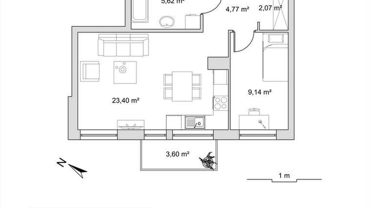 Rzut - Mieszkanie na sprzedaż 2 pokoje o powierzchni 45 m² - numer 6.11 w Vela Park bud. 6