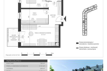 Rzut - Mieszkanie na sprzedaż 2 pokoje o powierzchni 55,6 m² - numer 70 w Ignatki Forest etap II