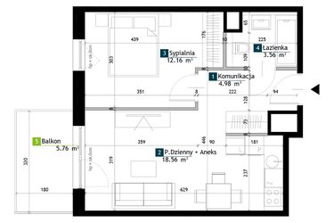 Rzut - Mieszkanie na sprzedaż 2 pokoje o powierzchni 39,26 m² - numer BE0303 w Viva Cité