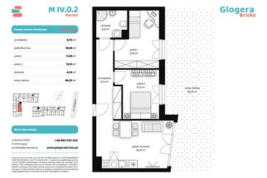 Rzut - Mieszkanie na sprzedaż 3 pokoje o powierzchni 52,74 m² - numer M IV.0.2 w Glogera Bricks