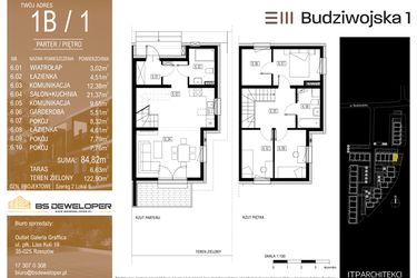 Rzut - Mieszkanie na sprzedaż 5 pokoi o powierzchni 84,82 m² - numer 1B/1 w Budziwojska 3