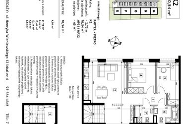 Rzut - Mieszkanie na sprzedaż 3 pokoje o powierzchni 70,54 m² - numer K2 w Złotno Residence