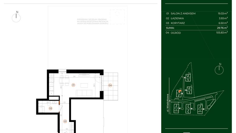 Rzut - Mieszkanie na sprzedaż 1 pokój o powierzchni 29,59 m² - numer 13.01 w Wiaduktowa
