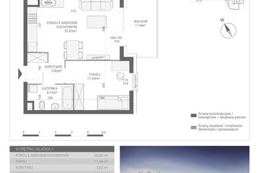 Rzut - Mieszkanie na sprzedaż 2 pokoje o powierzchni 39,82 m² - numer M23 w Apartamenty Przystań bud. F