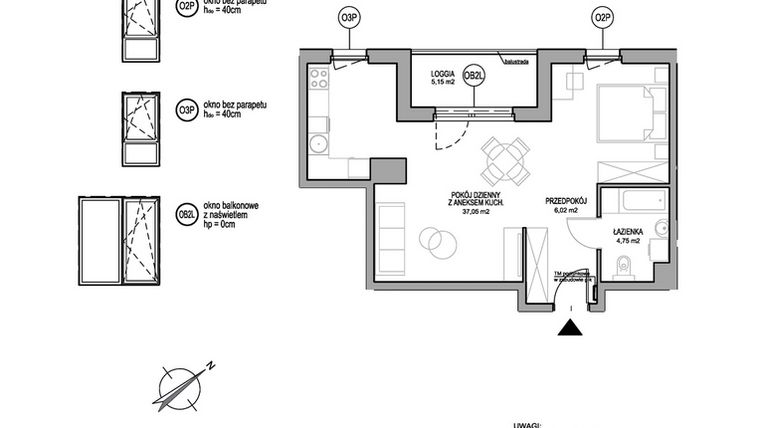 Rzut - Mieszkanie na sprzedaż 1 pokój o powierzchni 47,82 m² - numer D.1.4.1 w Rumia Centralna