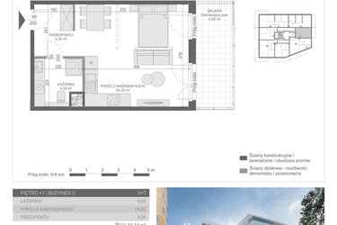 Rzut - Mieszkanie na sprzedaż 1 pokój o powierzchni 33,14 m² - numer 10 w Unikat Apartamenty C