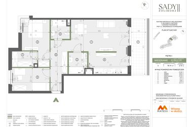 Rzut - Mieszkanie na sprzedaż 3 pokoje o powierzchni 78,14 m² - numer F2.B.01.01 w Sady Żoliborz II