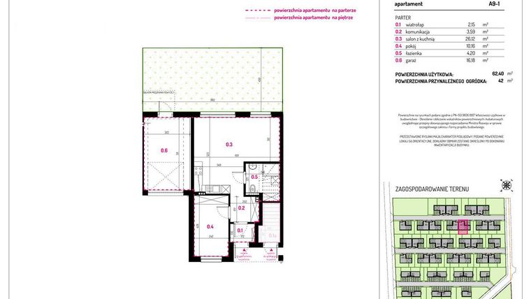 Rzut - Mieszkanie na sprzedaż 2 pokoje o powierzchni 62,4 m² - numer A9-1 w Aleja Kwitnącej Wiśni
