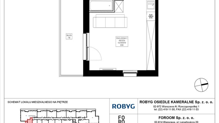 Rzut - Mieszkanie na sprzedaż 1 pokój o powierzchni 30,48 m² - numer OK6/A/1/7 w Osiedle Kameralne VI