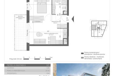 Rzut - Mieszkanie na sprzedaż 1 pokój o powierzchni 35 m² - numer M-18 w Unikat Apartamenty D