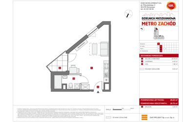 Rzut - Mieszkanie na sprzedaż 1 pokój o powierzchni 29,22 m² - numer A.32 w Dzielnica Mieszkaniowa Metro Zachód - etap 6