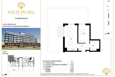 Rzut - Mieszkanie na sprzedaż 2 pokoje o powierzchni 50,45 m² - numer 0.3 w Wild Pearl