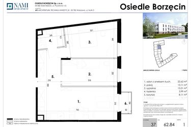 Rzut - Mieszkanie na sprzedaż 3 pokoje o powierzchni 62,84 m² - numer 37 w Osiedle Borzęcin