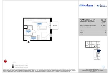 Rzut - Mieszkanie na sprzedaż 1 pokój o powierzchni 38,78 m² - numer D2.13 w Bulwar Północny