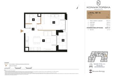 Rzut - Mieszkanie na sprzedaż 2 pokoje o powierzchni 40,91 m² - numer 14 w Konwiktorska Residence
