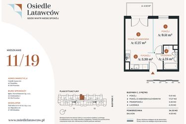 Rzut - Mieszkanie na sprzedaż 2 pokoje o powierzchni 34,33 m² - numer C11-19 w Osiedle Latawców