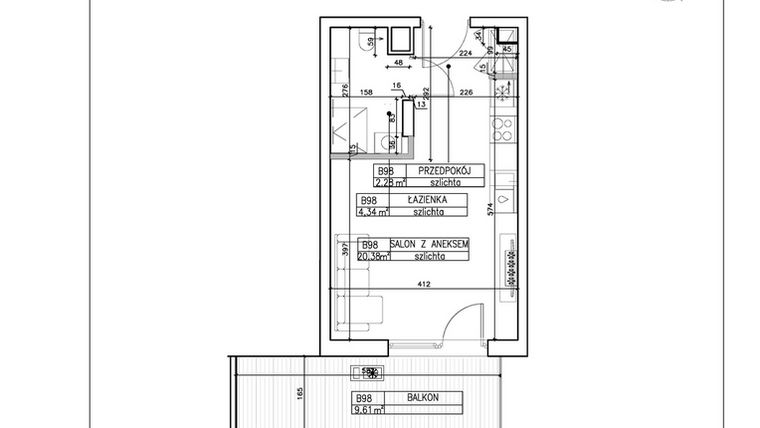 Rzut - Mieszkanie na sprzedaż 1 pokój o powierzchni 27 m² - numer B98 w Symfonia - Chodkiewicza 9