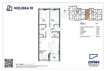 Rzut - Mieszkanie na sprzedaż 3 pokoje o powierzchni 69,74 m² - numer M1 w Wiejska 10