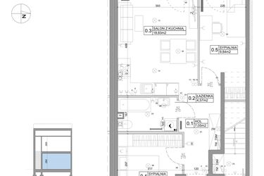 Rzut - Mieszkanie na sprzedaż 3 pokoje o powierzchni 51,15 m² - numer 53 w Boska Ksawerowska IV
