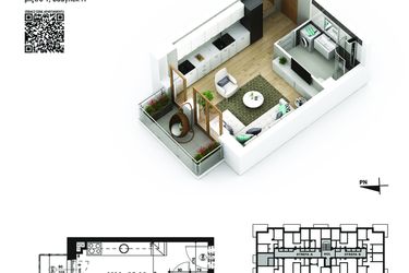 Rzut - Mieszkanie na sprzedaż 1 pokój o powierzchni 25,38 m² - numer 39 w Piano Park etap VI