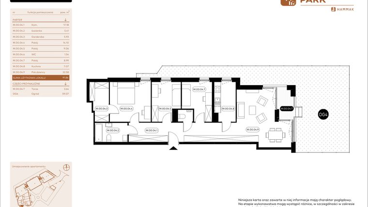 Rzut - Mieszkanie na sprzedaż 4 pokoje o powierzchni 92,86 m² - numer 0.04 w Białoprądnicka Park