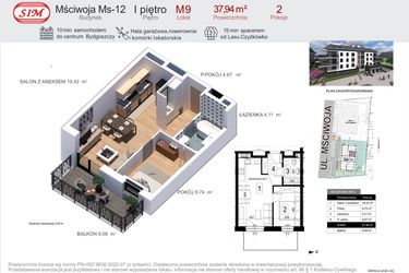 Rzut - Mieszkanie na sprzedaż 2 pokoje o powierzchni 37,94 m² - numer 9 w Mściwoja MS-12