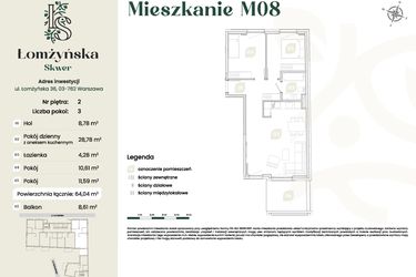 Rzut - Mieszkanie na sprzedaż 3 pokoje o powierzchni 64,04 m² - numer 8 w Łomżyńska Skwer