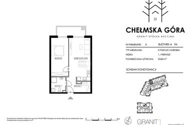 Rzut - Mieszkanie na sprzedaż 2 pokoje o powierzchni 50,64 m² - numer C-9A-M6 w Chełmska Góra