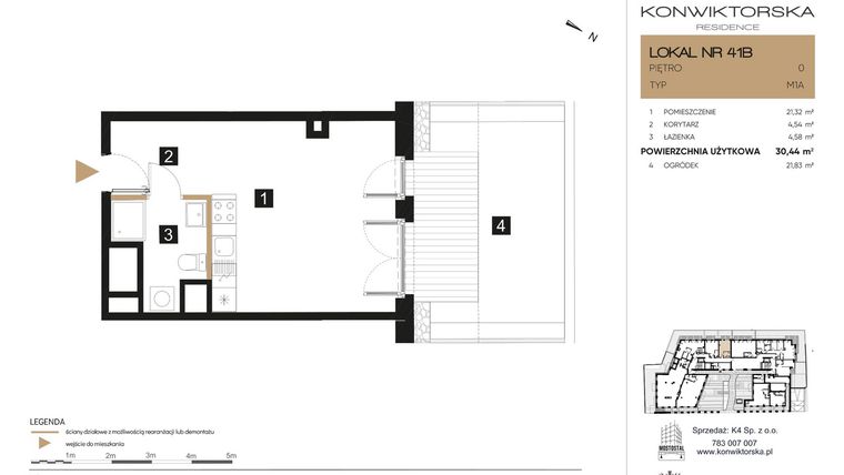 Rzut - Lokal użytkowy na sprzedaż 1 pokój o powierzchni 30,44 m² - numer 41B w Konwiktorska Residence