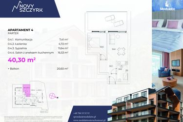 Rzut - Mieszkanie na sprzedaż 2 pokoje o powierzchni 40,3 m² - numer 4 w Novy Szczyrk