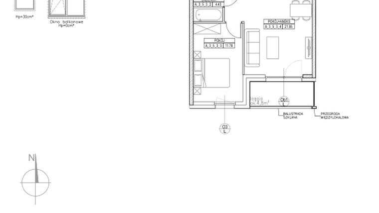 Rzut - Mieszkanie na sprzedaż 2 pokoje o powierzchni 42,71 m² - numer A.3.5.3 w Forma