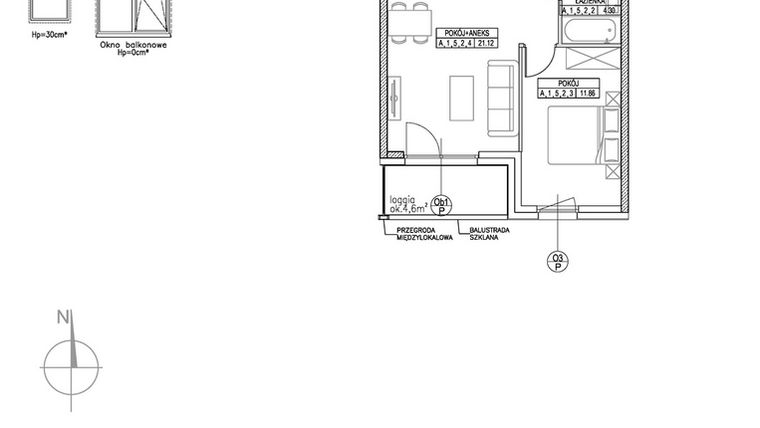 Rzut - Mieszkanie na sprzedaż 2 pokoje o powierzchni 41,98 m² - numer A.1.5.2 w Forma