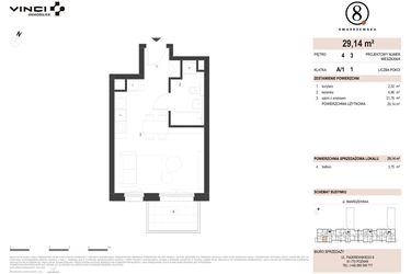 Rzut - Mieszkanie na sprzedaż 1 pokój o powierzchni 29,14 m² - numer A/1/4.3 w Smardzewska 8
