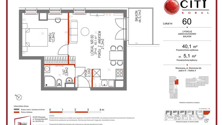 Rzut - Mieszkanie na sprzedaż 2 pokoje o powierzchni 40,1 m² - numer 60 w Comfort City Koral