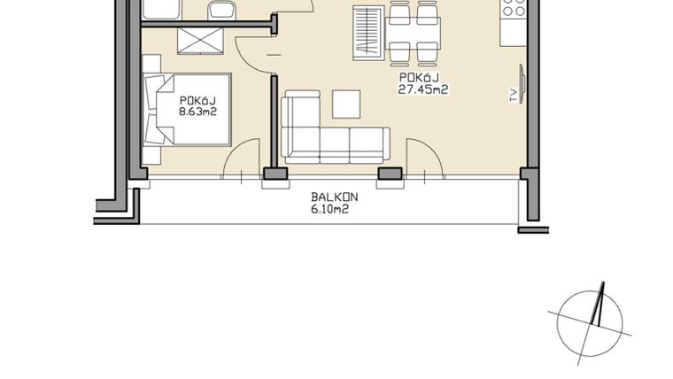 Rzut - Mieszkanie na sprzedaż 2 pokoje o powierzchni 41,23 m² - numer 20 w Apartamenty Zdrój