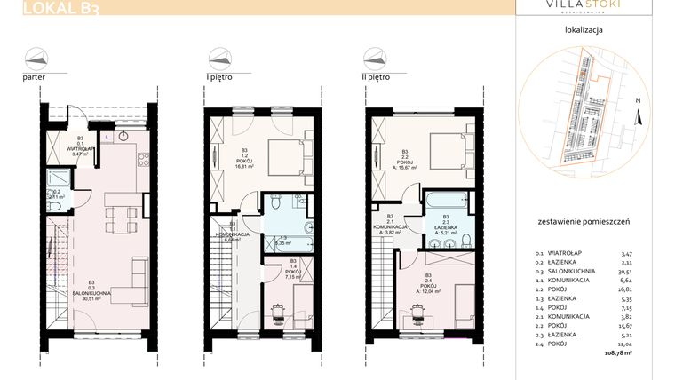 Rzut - Dom na sprzedaż 5 pokoi o powierzchni 108,78 m² - numer B3 w Villa Stoki (domy)