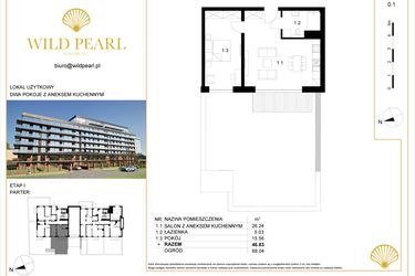 Rzut - Mieszkanie na sprzedaż 2 pokoje o powierzchni 46,83 m² - numer 0.1 w Wild Pearl - apartamenty inwestycyjne