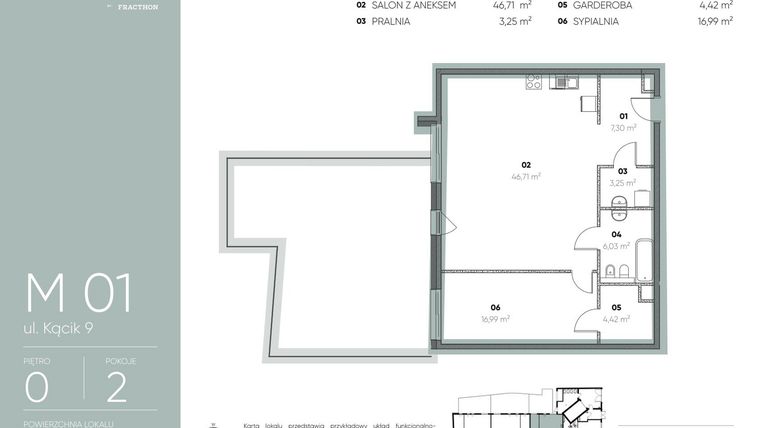 Rzut - Mieszkanie na sprzedaż 2 pokoje o powierzchni 84,7 m² - numer M.1 w Ja\nas