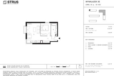 Rzut - Mieszkanie na sprzedaż 2 pokoje o powierzchni 41,85 m² - numer A1.7 w Wynalazek 3A