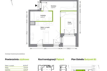 Rzut - Mieszkanie na sprzedaż 2 pokoje o powierzchni 45,82 m² - numer B.00.04.01 w WUWA Vita
