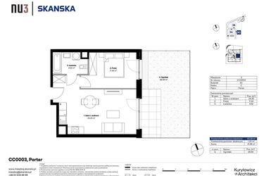 Rzut - Mieszkanie na sprzedaż 2 pokoje o powierzchni 40,39 m² - numer CC0003 w NU3 Warszawa Wola