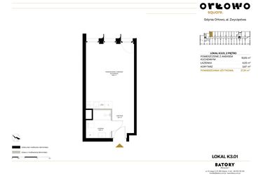 Rzut - Mieszkanie na sprzedaż 1 pokój o powierzchni 27,81 m² - numer K3.01 w Orłowo Square - Apartamenty inwestycyjne