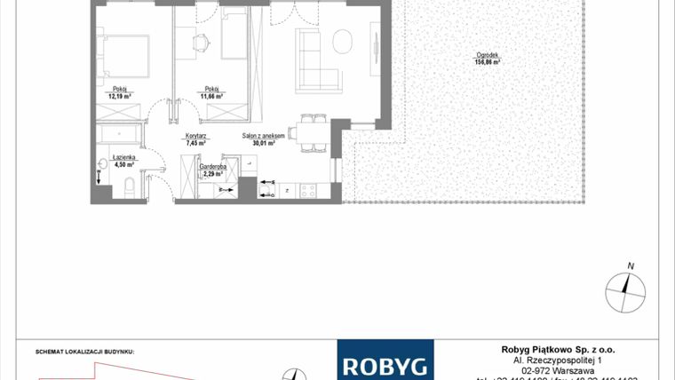 Rzut - Mieszkanie na sprzedaż 3 pokoje o powierzchni 68,1 m² - numer H1_0M03 w Piątkowo Residence etap II