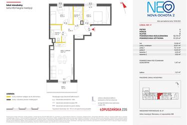 Rzut - Mieszkanie na sprzedaż 3 pokoje o powierzchni 62,7 m² - numer 81 w Neo Nova Ochota 2