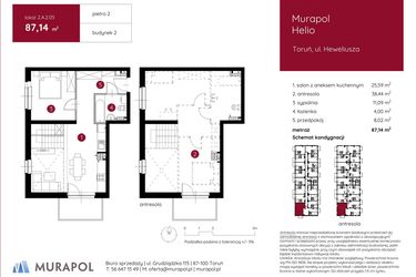 Rzut - Mieszkanie na sprzedaż 2 pokoje o powierzchni 86,95 m² - numer 2.A.2.05 w Murapol Helio