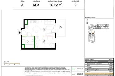 Rzut - Mieszkanie na sprzedaż 2 pokoje o powierzchni 32,32 m² - numer M31 w Zagórskie Tarasy