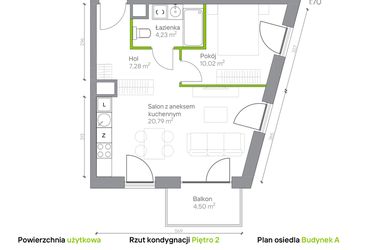 Rzut - Mieszkanie na sprzedaż 2 pokoje o powierzchni 42,32 m² - numer A.2.9 w Jesionowa Vita
