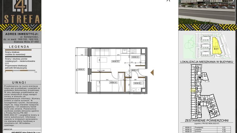Rzut - Mieszkanie na sprzedaż 2 pokoje o powierzchni 35,9 m² - numer M098 w Strefa 4
